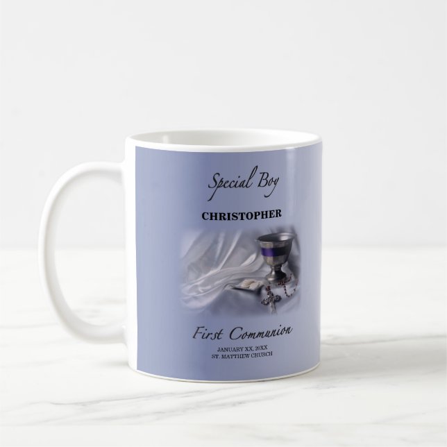 Mug Personnaliser, Garçon, bleu première communion (Gauche)