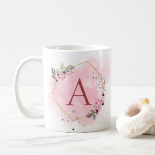 Mug Personnaliser l'aquarelle rose cadre floral initia