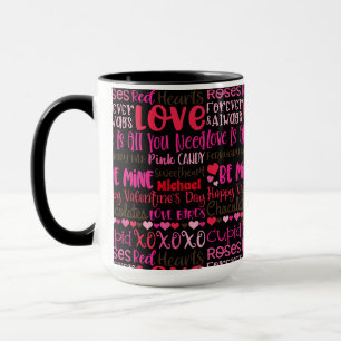 Mug Personnaliser le nom Valentines Jour Coeurs rouges
