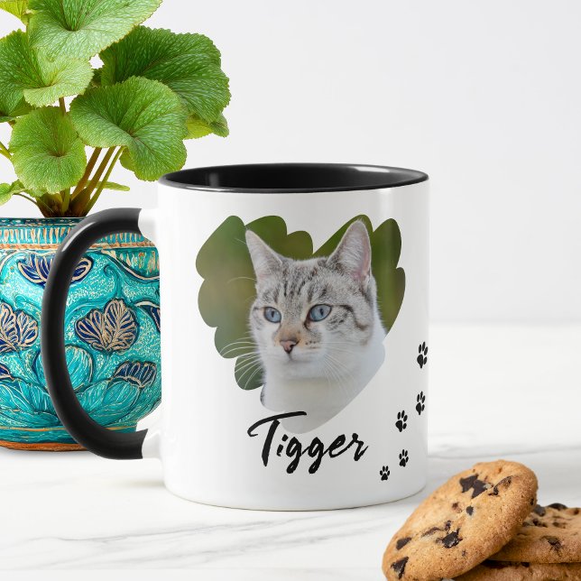Mug Pet Heart Shape Photo Paw Prints (Custom Pet Photo Name Paw Prints Coffee Mug)