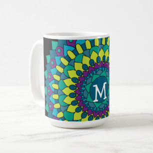 Mug Pétales de fleurs bohèmes funky avec monogramme