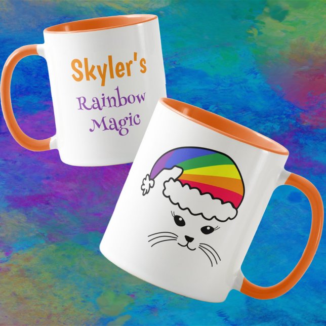 Mug Petit chat personnalisable Rainbow Père Noël (Créateur téléchargé)