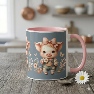 Mug Petit Cochon Fantaisiste en Salopette Pastel Bleu