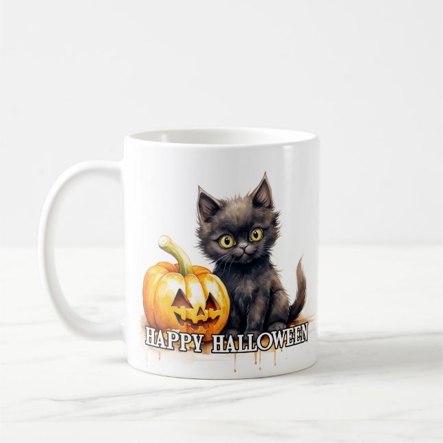 Mug Petit Kitten noir | Bonne Halloween (Gauche)