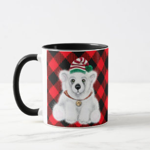 Mug Petit ours d'ours polaire de Noël, couronne de bai