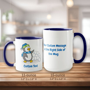 Mug Petit pingouin avec boules de neige agitant la tas