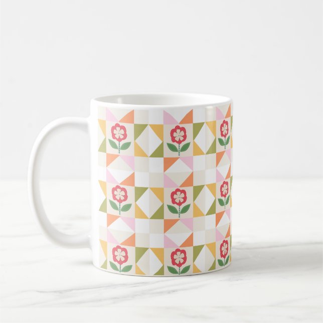 Mug Petite fleur rouge bloc de patchwork (Gauche)