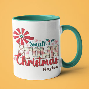 Mug Petite ville Noël Typographie rustique Nom personn