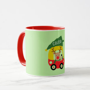 Mug Petite voiture rouge de rennes & Enfants sapin de