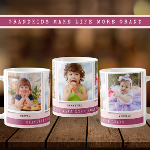 Mug Petits-Enfants Font Vie Grand 3 Photo Collage rose