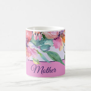 Mug Pétunias d'aquarelle rose et violet personnalisabl