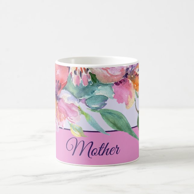 Mug Pétunias d'aquarelle rose et violet personnalisabl (Centre)