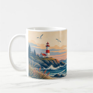 Mug Phare côtier Coucher de soleil Vagues de l'océan T