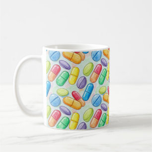 Mug Pharmacien Brosse Aquarelle Pills Rouge Bleu
