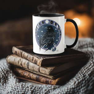 Mug Phases de la lune corail Étoiles Bleu
