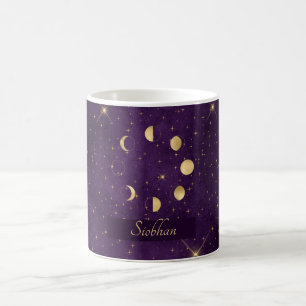 Mug Phases de la lune d'or Étoiles violettes Personnal