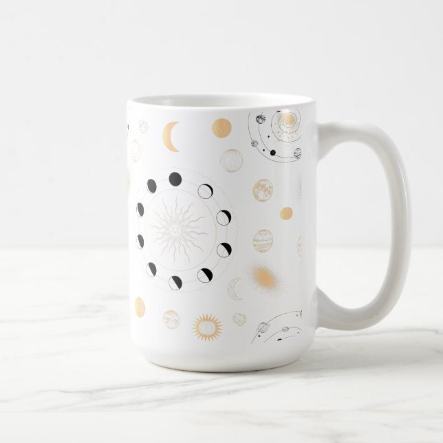 Mug Phases de la lune planètes orbite or noir blanc (Droite)