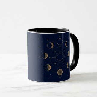 Mug Phases de Lune Dorées Célestes Bleu Nuit