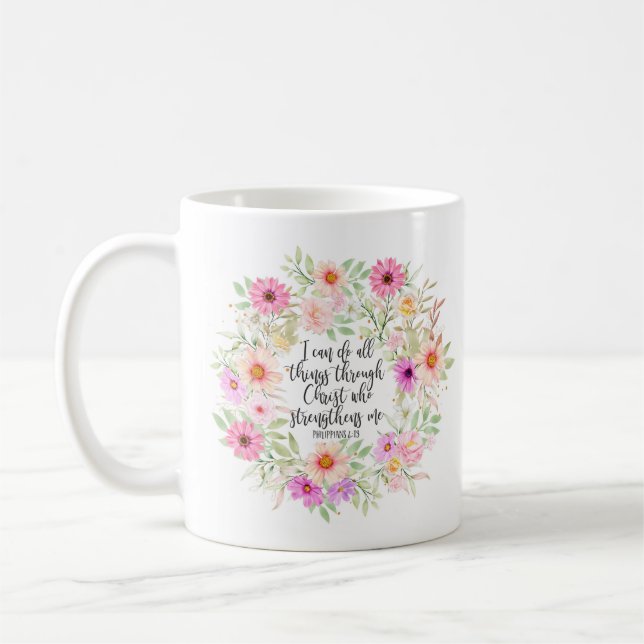 Mug Philippiens 4:13 Bible Scripture Verse Floral (Gauche)