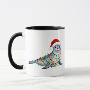 Mug Phoque de fête recouvert de lumières de Noël