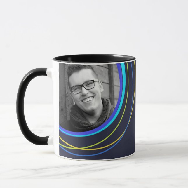 Mug photo à motif circulaire funky de la marine (Gauche)