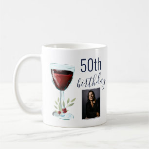 Mug Photo Aquarelle Rose Eau Rouge Vin 50e Anniversair