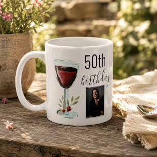 Mug Photo Aquarelle Rose Eau Rouge Vin 50e Anniversair