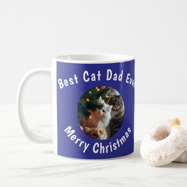Mug Photo Best Cat Dad Ever Custom Pet Name Blue  (Avec donut)