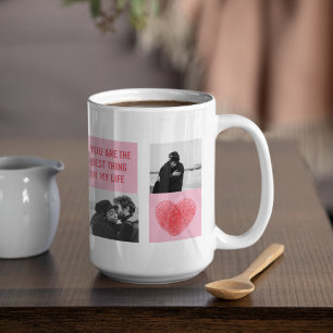 Mug Photo Collage Couple   Valentines Coeur rose et ro
