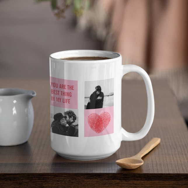 Mug Photo Collage Couple | Valentines Coeur rose et ro (Créateur téléchargé)