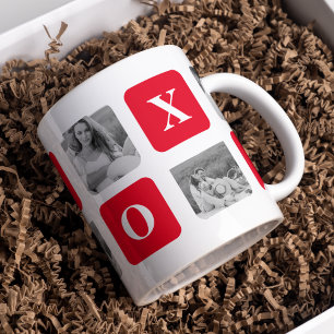 Mug Photo Collage moderne Couple et XOXO rouge