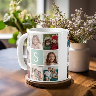 Mug Photo Collage personnalisé Monogramme Mention vert
