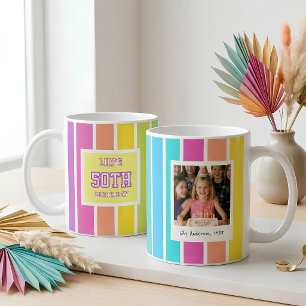 Mug Photo d'anniversaire 50 ans rayure multicolore