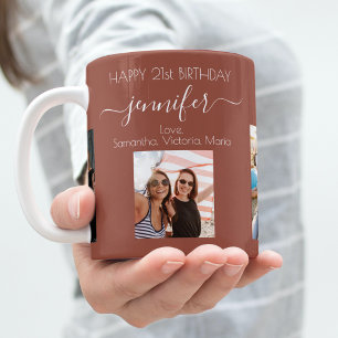 Mug Photo d'anniversaire amis noms brune terre