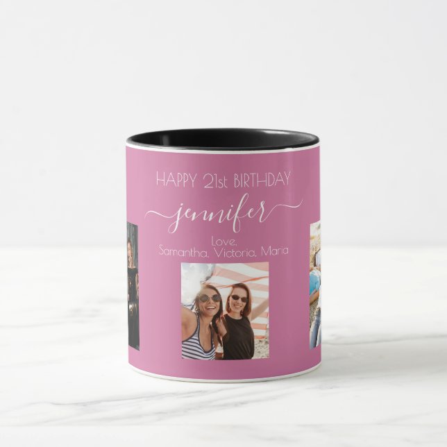 Mug Photo d'anniversaire meilleurs amis noms rose (Centre)
