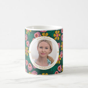 Mug Photo de 40e anniversaire floral élégant féminin
