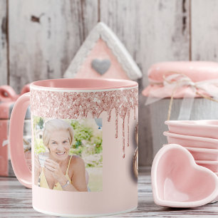 Mug photo de 80e anniversaire rose rose or parties sci