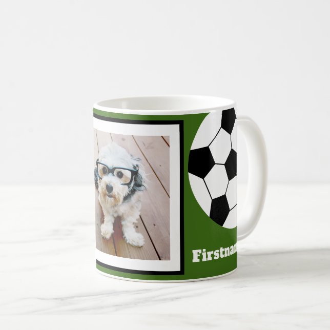 Mug Photo de balle de football Ajouter votre nom - Peu (Devant droit)