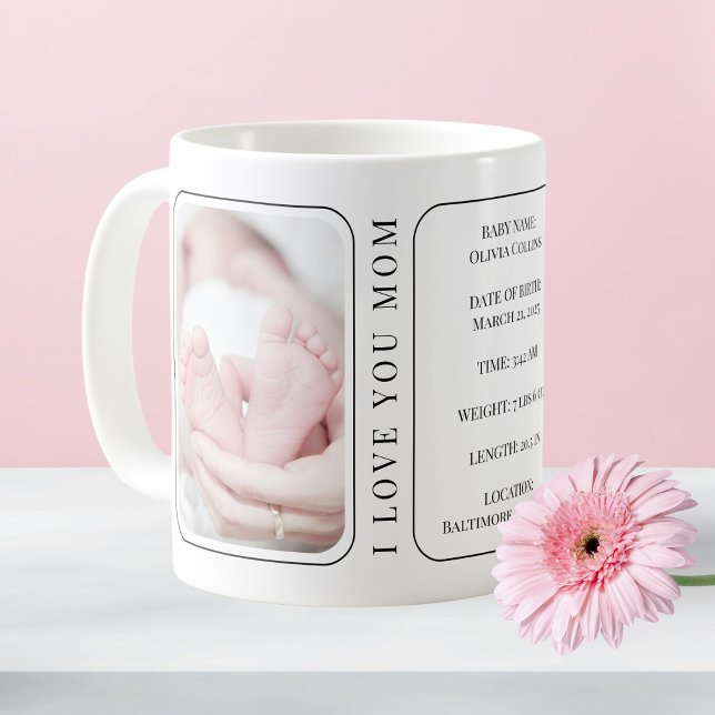 Mug Photo de bébé moderne Blanc nouveau maman Premier  (Baby Photo Modern White New Mom First Mothers Day Coffee Mug)