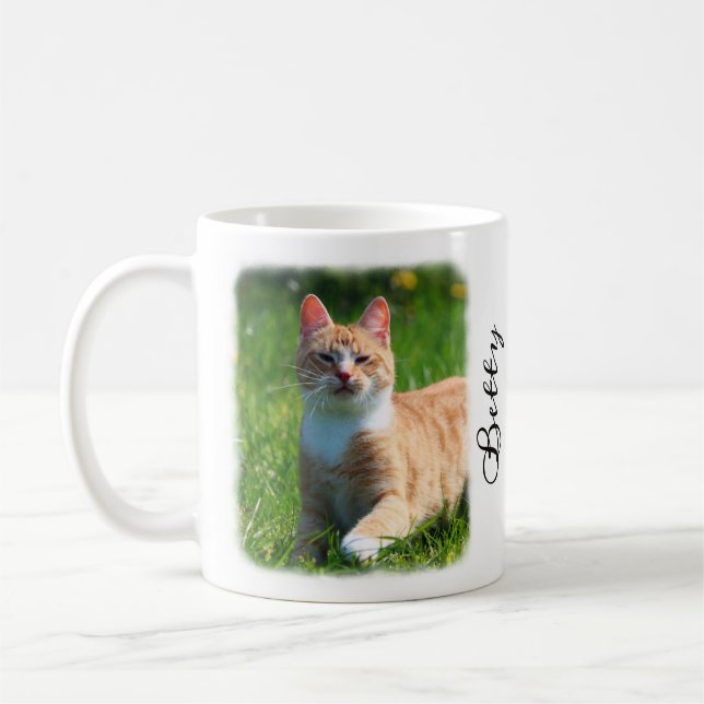 Mug Photo de chat avec bordure dégradée Nom personnali (Gauche)