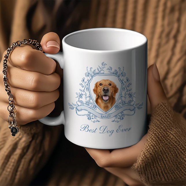 Mug Photo de chien dans une crête de Chinoiserie | Mei (Créateur téléchargé)