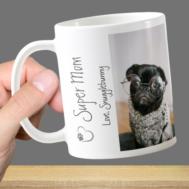 Mug Photo de chien Super Maman empreinte cardiaque Caf (Créateur téléchargé)
