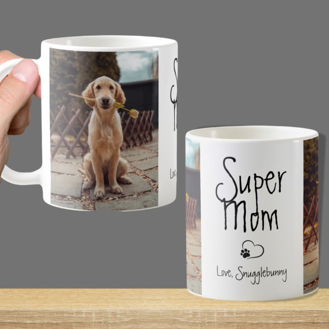 Mug Photo de chien Super Maman Empreinte de patte de c (Créateur téléchargé)