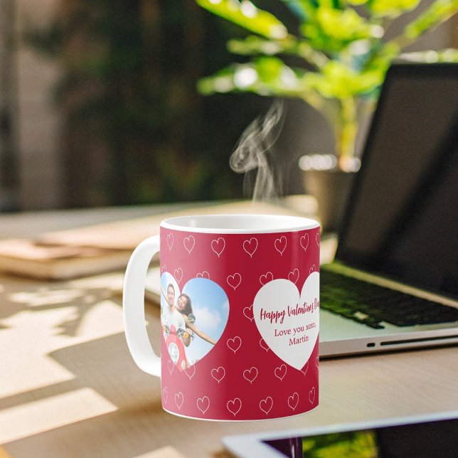 Mug Photo de coeur blanc rouge Saint Valentin (Créateur téléchargé)