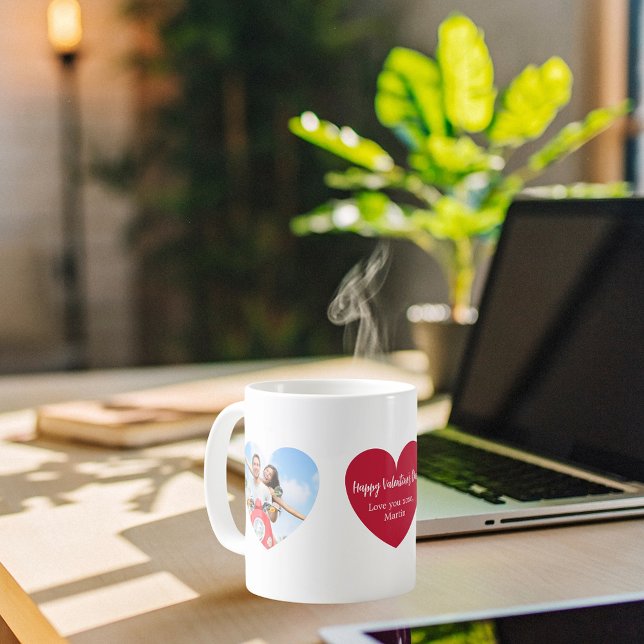 Mug Photo de coeur blanc rouge Saint Valentin (Créateur téléchargé)