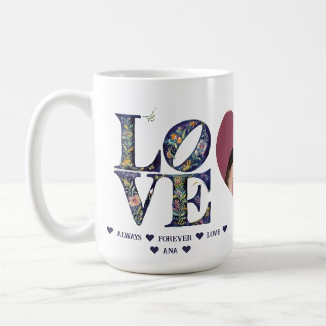 Mug PHOTO DE COEUR D'AMOUR Florale Élégante (Gauche)