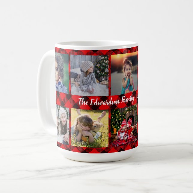 Mug Photo de famille collage nom de famille sur buffal (Devant gauche)