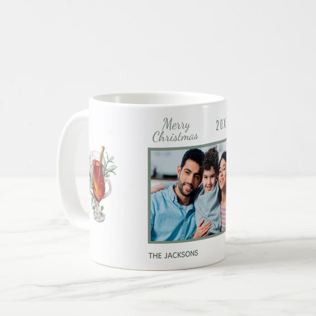 Mug Photo de famille de Noël boisson chaude blanche (Devant gauche)