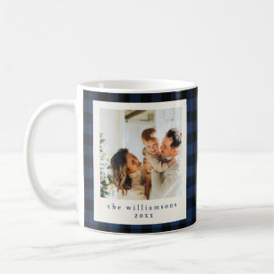 Mug Photo de famille en carreaux de buffle marine Noël