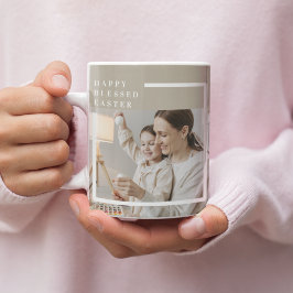 Mug Photo de famille moderne beige | Heureuse Sainte P